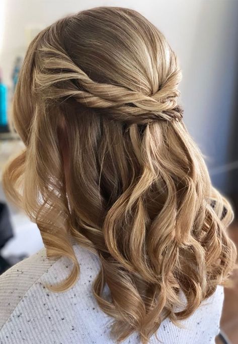 half up half down hairstyle, half up hairstyle, half up half down hairstyle ideas, half up medium length, half up long hair, simple half up Half Up Half Down Prom Hair Shoulder Length, Prom Hairstyles Half Up Half Down Short, Semi Formal Hairstyles Medium, Prom Night Hairstyle, Braids Prom, Hairstyles For Homecoming, Hair With Braids, Semi Formal Hairstyles, Half Down Prom Hairstyles