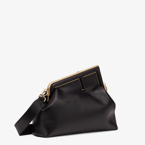 Fendi First Medium - Black leather bag | Fendi Fendi First Medium, Fendi First Bag, Fendi Clutch, Fendi First, Fendi Logo Design, Fendi Store, Fendi Logo, Black Leather Bag, Brown Leather Bag