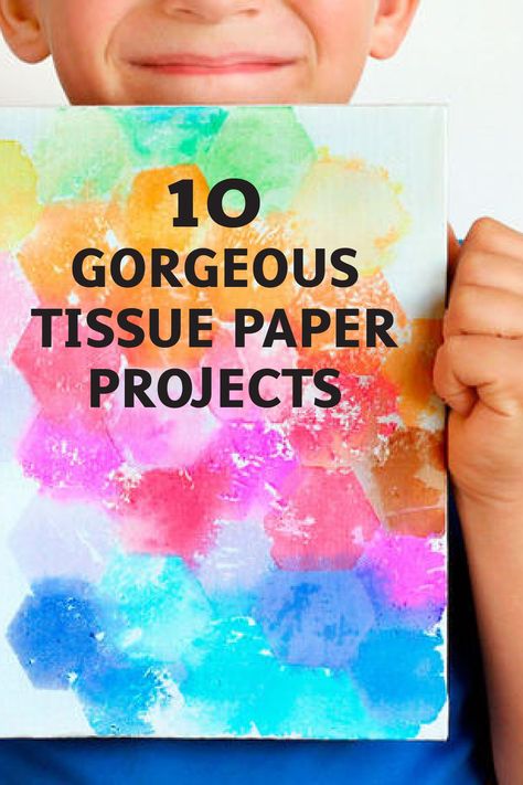 Tissue paper is a convenient and easy material when crafting. Check out these 10 Gorgeous Tissue Paper Projects for easy DIY kids’ projects to keep your children entertained as the weather cools this fall. Add Bounty Paper Towels to your materials list for quick and easy cleanup. Tissue Paper Crafts For Preschoolers, Tissue Paper Square Crafts, Crepe Paper Projects, Decoupage Art Canvas Tissue Paper, Tissue Paper Squares Craft Ideas, Crafts With Tissue Paper For Kids, Tissue Paper Modge Podge Projects, Tissue Paper Art Projects, Easy Tissue Paper Crafts