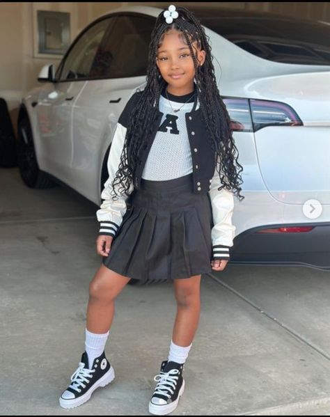 Birthday Outfit 10-12, Birthday Outfit 11-12, Black 10 Year Girl, Outfit Ideas For Kids Girl, Cute Black Girls 11-12, Preteen Outfits For Girls, Cute Braided Hairstyles For Kids, Kids Hairstyles For School, School Varsity Jacket