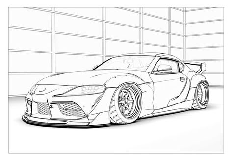 Supra Mk5 Drawing, Toyota Supra Drawing, Supra Sketch, Supra Drawing, Supra Video, Gtr Drawing, A90 Supra, Car References, Renault 5 Gt Turbo