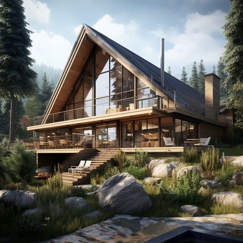 Modern wooden houses in different climatic zones Wooden Lodge, Converted Barn Homes, Modern Wooden House, Eco House Design, Modern Chalet, Lodge House, Wooden House Design, Space Story, Chalet Design