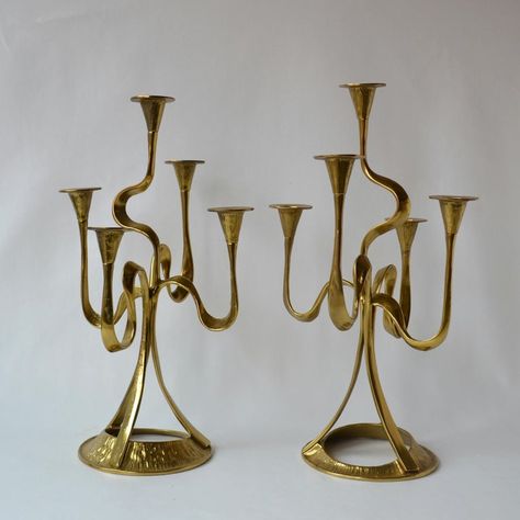 Vintage Brass Candlesticks, Column Design, Brass Candlesticks, Modern Wall Lights, Vintage Candles, Candle Shapes, Organic Form, Beeswax Candles, French Art