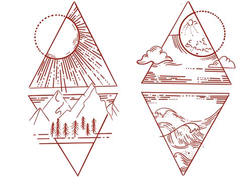 Mountain And Sea Tattoo, Chelsea Tattoo, Cool Nature Tattoos, Waterfall Tattoo, Ornament Tattoo, Small Geometric Tattoo, Nature Tattoo Ideas, Sunrise Tattoo, Tat Inspiration