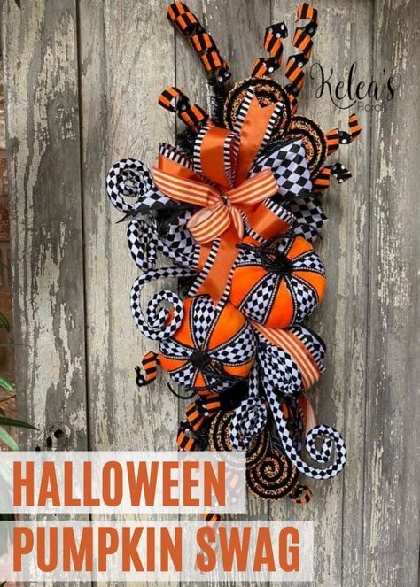 Halloween Door Swag Diy, Halloween Swags For Front Door Diy, How To Make A Door Swag, Halloween Swag Diy, Halloween Swags For Front Door, How To Make A Swag Wreath, Diy Swag Wreath, Swag Wreaths For Front Door, Halloween Swags