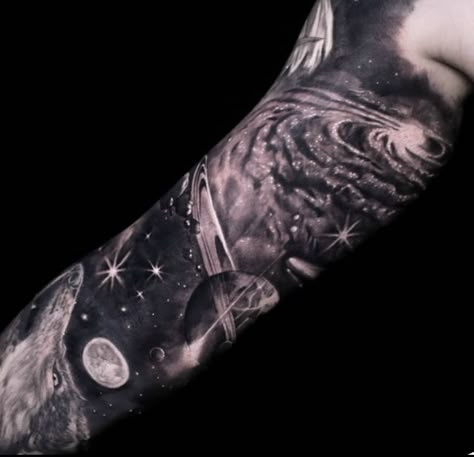 Celestial Tattoo Sleeve, Star Sleeve Tattoo, Galaxy Tattoos, Galaxy Tattoo Sleeve, Space Tattoo Sleeve, Spaceship Tattoo, Astronomy Tattoo, Sleeve Tattoos For Guys, White Galaxy