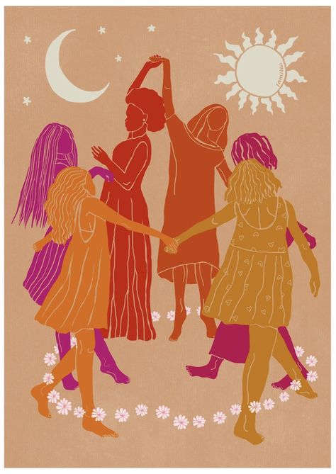 Sister Illustration, Mundo Hippie, Dance Together, Women's Circle, Support Each Other, Soul Sister, Art Et Illustration, Love Illustration, Soul Sisters