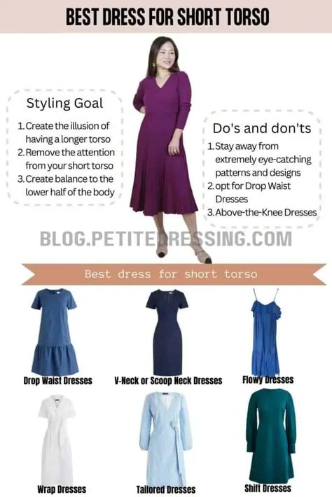 The Complete Dress Guide for Women with Short Torso Dress Guide, Short Torso, Scoop Neck Dress, Empire Waist Dress, Dress Out, Tailored Dress, Long Torso, Flattering Dresses, Body Dress