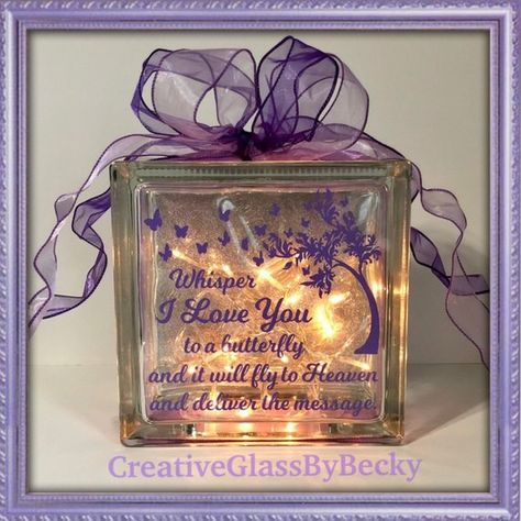 Diy Christmas Shadow Box, Cube Ideas, Block Lights, Message Jar, Butterfly Memorial, Lost Someone, Glass Block Crafts, Lighted Glass Blocks, Instead Of Flowers