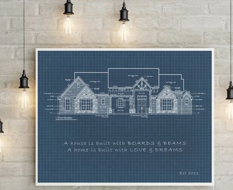 Personalized Wall Art Blueprint Portrait of Your New House - Etsy Vacation Cottage, 16x20 Frame, Duplex House Plans, First House, House Construction Plan, Grandma's House, Unique Housewarming Gifts, Living Modern, Housewarming Present