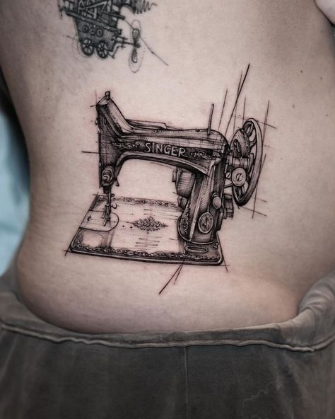 Tattoo artist BK | Seoul, South Korea | iNKPPL Sewing Machine Tattoo, Sewing Tattoos, Graphic Sketch, Machine Tattoo, Original Tattoos, Sketch Tattoo, Tattoo Magazines, Seoul South Korea, Tattoo Sketches