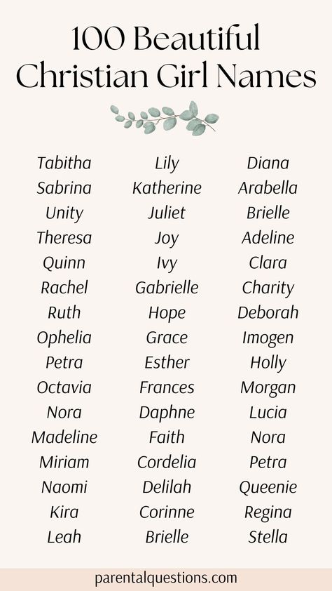 100 beautiful and unique baby girl name ideas with meanings. Find the perfect unique girl names from the bible with our list of 100 biblical girl name ideas. Click through for the full Christian baby girl name list. Christian Names Girl, Bible Names Baby Girl, Unique Names For Girls With Meaning, Unique Christian Names, Girl Bible Names, Bible Names And Meanings, Unique Baby Names List, Bible Names For Girls, Biblical Baby Girl Names