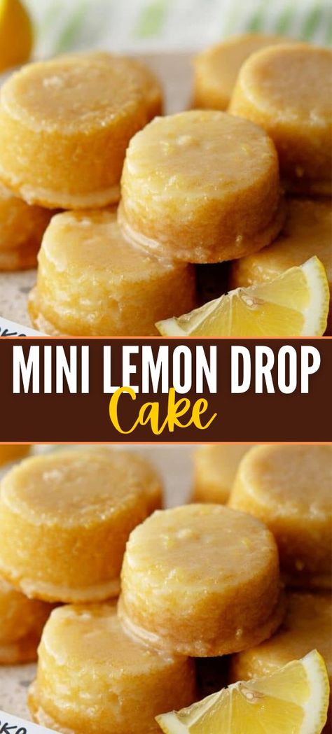 Mini Lemon Drop Cakes Recipe | 100kRecipes Lemon Drop Cake Recipes, Mini Lemon Cakes, Drop Cake, Mini Dessert Recipes, Lemon Cakes, Cake Recipes Easy Homemade, Lemon Dessert Recipes, Cake Bites, Lemon Desserts