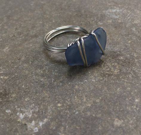 Blue beach glass ring wire wrapped statement rings | Etsy Beading Rings, Blue Statement Ring, Diy Wire Jewelry Rings, Diy Copper, Secret Mission, Wire Jewelry Rings, Rock Rings, Sea Glass Ring, Rings Etsy