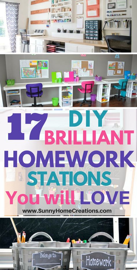 17 awesome homework stations to get ready for back to school.  Give your students a great place to do homework and study with these creative homework stations.  #homework station Homework Station Diy, Study Room Organization, Kids Desk Organization, Kids Homework Station, Homework Area, Homework Room, Homework Organization, Homework Station, Kids Homework