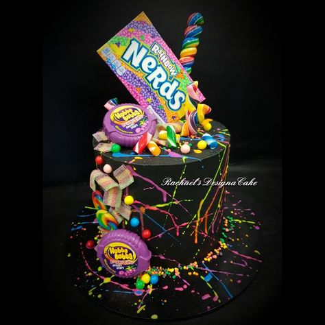 Nerds Birthday Cake, Candy Spill Cake, Nerds Candy Cake, Nerdy Birthday Cakes, Nerds Cake, Nerd Cake, Kirby Birthday, Nerd Birthday, Neon Cakes