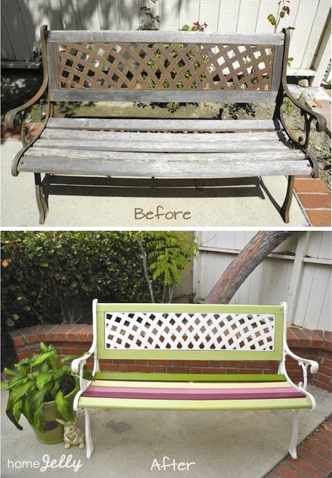 Need to spruce up an old bench in our back yard. I am so doing this this spring! Old Benches, Diy Bench Outdoor, Bench Plans, Furniture Rehab, Bench Designs, Refurbished Furniture, Remodels, Garden Bench, Outdoor Bench