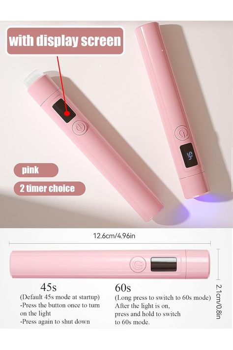 Pink Handheld Mini UV LED Nail Lamp with Stand, Cordless LED Nail Dryer with Display Screen for Gel Nails, Portable Nail Art Kit for Home Salon DIY Manicure Nail Polish Dryer, Nail Stamper, Tools For Women, Led Nail Lamp, Nail Dryer, Uv Nails, Nail Lamp, Nail Art Kit, Womens Nails