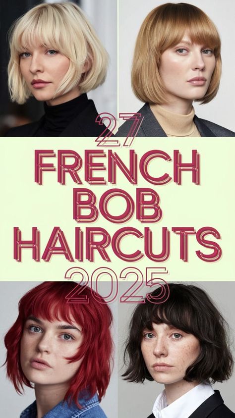 Flawlessly Chic: Short Haircuts with Bangs for a Timeless Look Parisian Bob Blonde, Fringed Bob Haircut, 60s French Bob, French Bob Round Face, Short French Bob With Bangs, Long Bob Fine Hair, Pink Bobs, Bob With Fringe Fine Hair, French Bob With Fringe