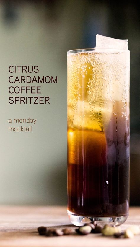 citrus cardamom coffee spritzer AKA monday mocktail — Recipe Fiction Cardamom Coffee, Recipes By Ingredients, Coffee In The Morning, Coffee Drink Recipes, Cocktail Drinks Recipes, Coffee Cocktails, Mocktail Recipe, One Two Three, Drink Menu