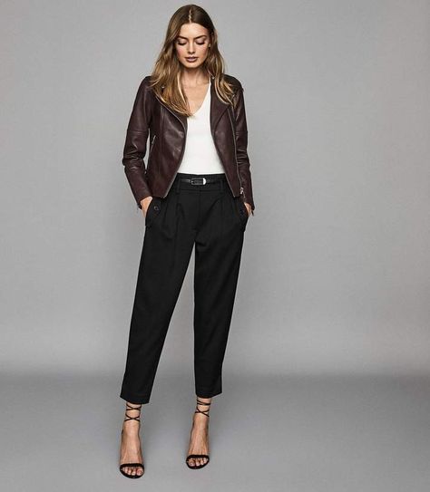 Reiss TALLIS LEATHER BIKER JACKET Plum #Sponsored , #Aff, #LEATHER#TALLIS#Reiss Womens Leather Biker Jacket, Leather Jacket Outfit, Women Inspiration, Professional Work Outfit, Winter Work, Leather Jacket Outfits, Summer Work, Casual Weekend, Office Attire