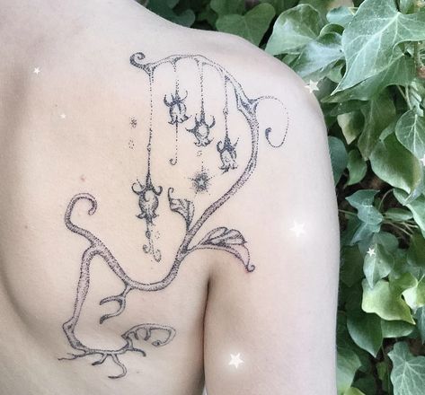 Fairytale Style Tattoo, Whimsy Tattoo Ideas, Dreamscape Tattoo, Nature Shoulder Tattoos For Women, Whimsical Back Tattoo, Whimsical Goth Tattoo, Vintage Fairy Tattoo, Birds Nest Tattoo, Nostalgia Tattoo Ideas