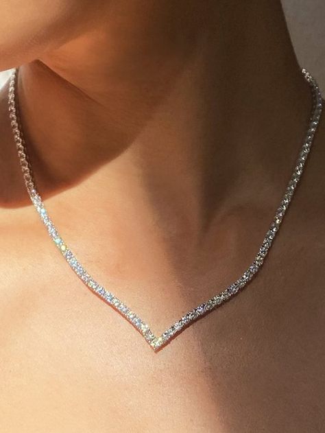 Silver Glamorous   Glass   Embellished   Jewelry Gala Jewelry Necklaces, Necklace For Prom Dress, Sliver Prom Accessories, Silver Necklaces For Prom, Semi Formal Jewelry, Prom Hair Diamonds, Silver Rhinestone Jewelry, Silver Wedding Accessories, Sliver Prom Jewelry