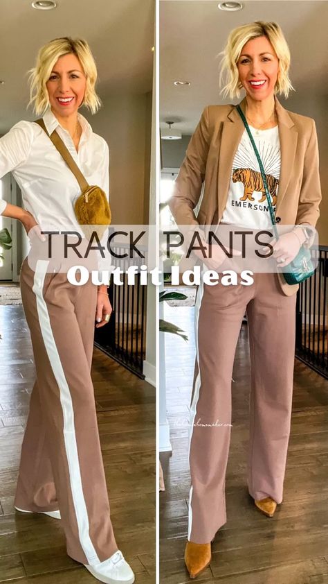 Track Pants Outfit Casual, Minimalist Travel Wardrobe, Wide Leg Track Pants, Pants Outfit Work, Chic Office Outfit, Track Pants Outfit, Wide Leg Pants Outfit, Leopard Print Swimsuit, Minimalist Travel