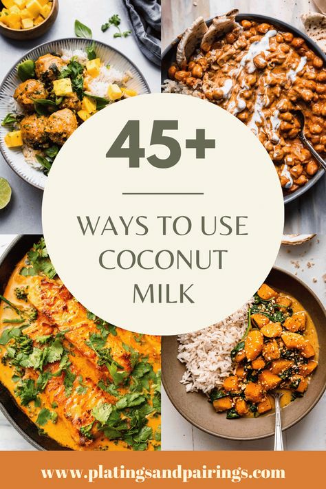 Coconut milk lends its creamy richness and subtle sweetness to a vast array dishes. From savory curries to decadent desserts, coconut milk can transform any dish into a creamy, delicious delight. Here's 45+ recipes that use coconut milk that you should definitely try! Coconut Powder Recipes, Recipes Using Coconut Milk, Desserts Coconut, Coconut Milk Dessert, Recipes With Coconut Cream, Coconut Milk Uses, Recipes Chili, Lemon Curd Cake, Coconut Milk Smoothie