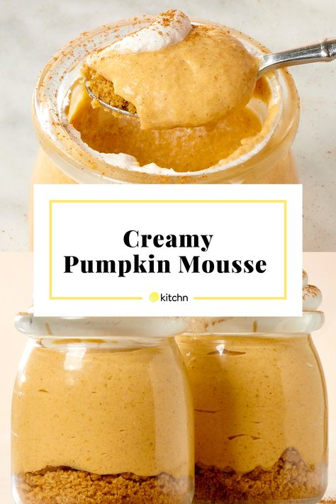 This easy pumpkin mousse has silky whipped canned pumpkin, mascarpone cream cheese, and crunchy graham cracker crumbs. Pumpkin Mascarpone, Pumpkin Mousse Recipe, Whipped Pumpkin, Autumn Baking, Pumpkin Mousse, Pumpkin Pie Mix, Mascarpone Cream, Cheese Pumpkin, Plymouth Fury