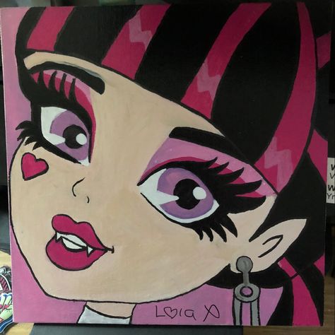 Original acrylic canvas painting ‘Monster High’s Draculaura’ by Lora X. Copyright protected. To have your own orginal one of a kind custom 10x10 Monster High painting by Lora X (will paint any of the ghouls and mansters of your choice) email: lora_x_art@yahoo.com #monsterhigh #monsterhighicon #monsterhighart #monsterhighcleo #cleodenile #monsterhighfanart #fanart #acrylicpainting #strugglingartist #artistsoninstagram Monster High Painting Ideas, Draculaura Painting, Monster High Painting, Monster High Drawings, The Ghouls, Acrylic Canvas Painting, Monster High Art, Canvas Drawings, Art Painting Gallery