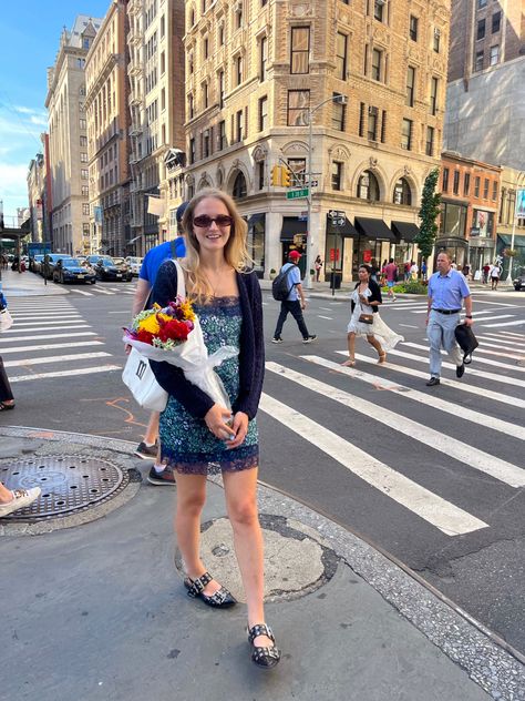 ganni shoes, aerie dress, vintage purse and cardigan Ganni Buckle Flats Outfit, Ganni Flats, Aerie Dress, Ganni Shoes, Ballerinas Shoes, Flats Outfit, Cali Girl, Buckled Flats, Shoes Outfit