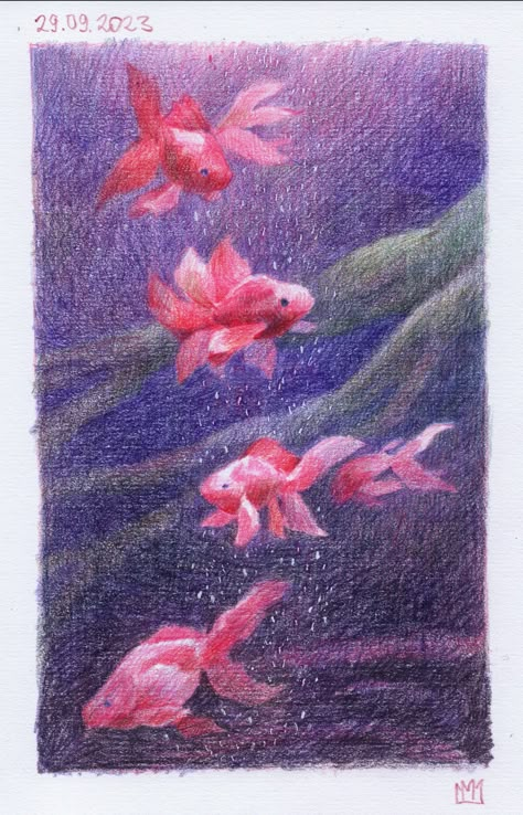 How To Draw Water With Colored Pencil, Water Colored Pencil Drawing, How To Color Water With Colored Pencils, Things To Draw With Colored Pencils, Drawing Aquarium, Flower Color Pencil, Prisma Colored Pencils, Art Of Noticing, Colored Pencil Art Projects