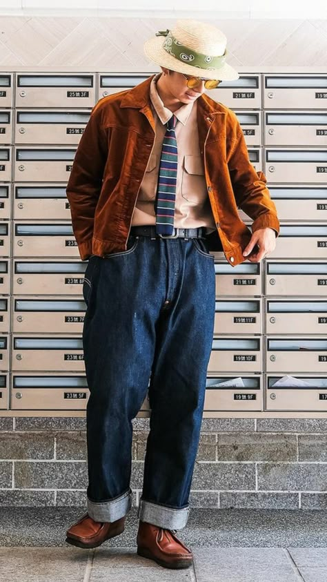 80s Casual Outfit Men, Classic Vintage Outfits Men, Amekaji Mens Fashion, 80s Japanese Fashion Men, Japanese 90s Fashion Men, Japanese Americana Fashion, Japanese Americana Fashion Men, City Boy Style, Japanese Americana