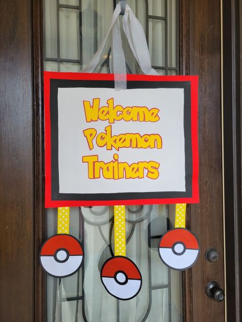 Welcome Pokemon Trainers Sign, Diy Pikachu Birthday Decorations, Pikachu Party Food Ideas, Pokemon Themed Party Games, Pokemon Go Party, Pokémon Themed Party, Pokémon Birthday Party Favors, Pokemon Sleepover Party, Pokemon 4th Birthday Party