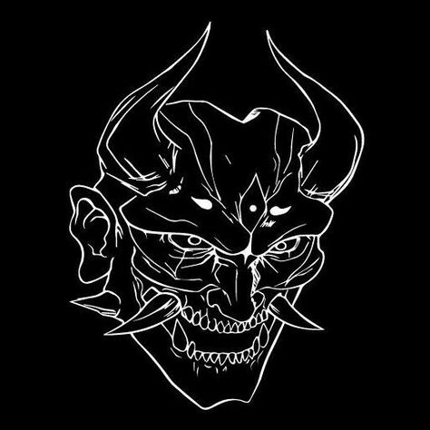 ╰‿╯ㅤGang Oni Oni Mask Pfp, Demon Mask Drawing, Oni Club, Black Oni Mask, Oni Teeth, Oni Mask Art, Oni Aesthetic, Mascara Oni, Oni Samurai