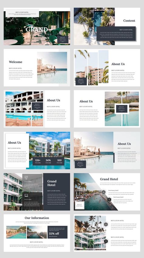 Hotel PowerPoint Presentation Template. 36 unique slides. Hotel Ppt Template, Hotel Template Design, Hotel Presentation Design, Hotel Graphic Design, Booklet Design Layout, Design De Configuration, Best Presentation Templates, Mises En Page Design Graphique, Keynote Design