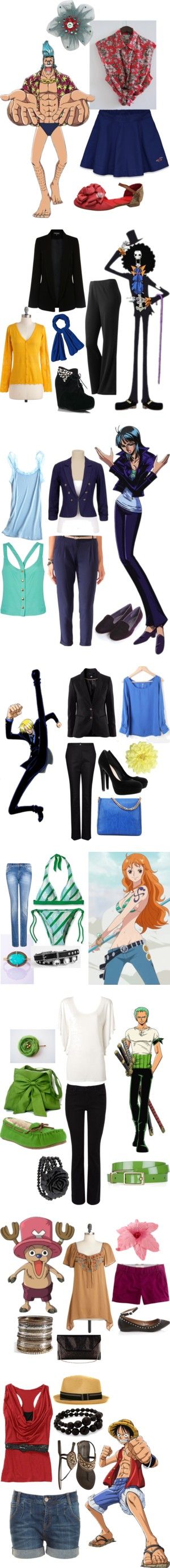 "One Piece" by catloverd ❤ liked on Polyvore, for all you people who love One Piece Anime Costume Ideas Halloween, Brook One Piece Outfits, One Piece Inspired Outfits Anime, Chopper Inspired Outfit, Nami Outfits Style One Piece, One Piece Clothing Anime, Nico Robin Outfits Inspired, Robin One Piece Outfit, One Piece Costume Anime