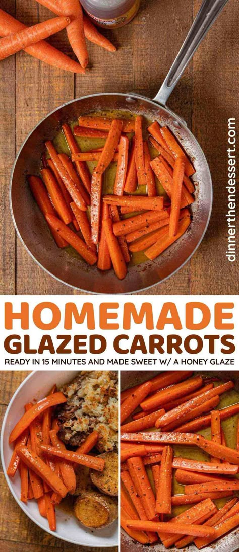 Glazed Carrots are the perfect vegetable side dish made in a skillet with extra sweetness from the honey glaze. Ready in just 15 minutes! #dinner #carrots #sidedish #carrots #glazedcarrots #dinnerthendessert Dinner Carrots, Honey Glazed Carrots Recipe, Balsamic Glazed Carrots, Honey Carrots, Glazed Carrots Recipe, Vegetable Stir Fry Recipe, Quick Easy Healthy Meals, Vegetable Side Dish, Cooked Carrots