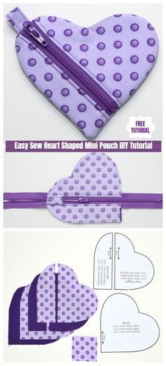 Easy Sew Heart Shaped Mini Pouch DIY Tutorial Mini Bag Diy, Syprosjekter For Nybegynnere, Sew Heart, Diy Bags No Sew, Mini Coin Pouch, Pouch Diy, Zipper Pouch Tutorial, Pouch Tutorial, Trendy Sewing