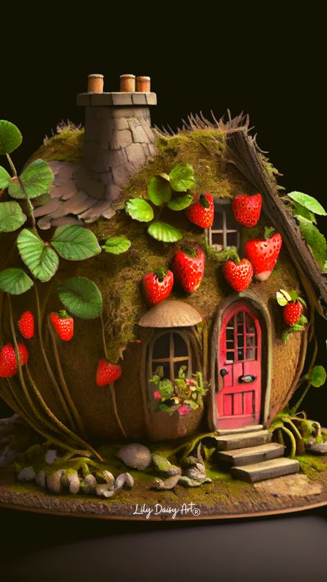 Strawberry Fairy House, Fairy Houses Drawing, Fairy House Illustration, Fantasy Fairy House, Vegetable Side Dishes For Bbq, Pretty Woman Aesthetic, Soup Recipes Vegetable, Shed Organizing, Enchanted House