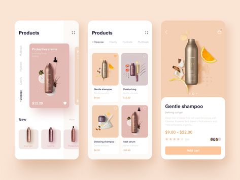 Cosmetics e-commerce application by Xupan Desain Ux, Ui Design Mobile, Beauty Care Products, App Design Inspiration, App Interface, Ui Design Inspiration, Application Design, Web Banner Design, App Ui Design