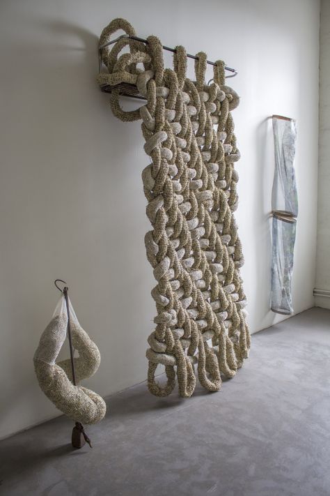 Winter Texture, Unconventional Fashion, Textile Sculpture, Nautical Design, Jute Rope, Metal Shelves, Vinyl Lettering, Weaving Techniques, Wood Veneer