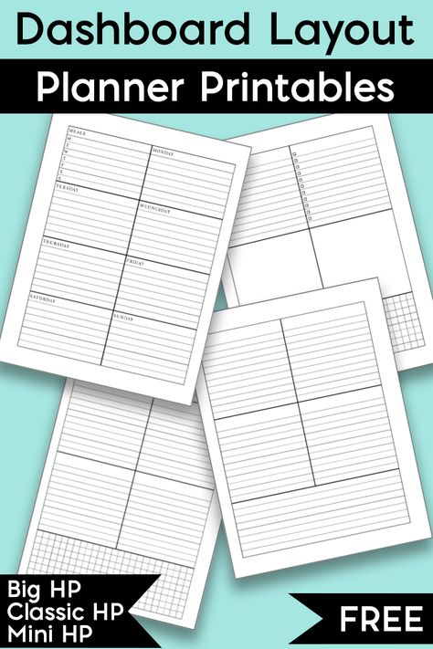 Are you looking for free dashboard layout planner printables? I have a set of various Dashboard layout planner pages - multiple versions so you can find one that works best for you. They come in Big Happy Planner (letter size), Classic Happy Planner, and Mini Happy Planner. Plus, you can print them for any size planner that you have. So if you love the Happy Planner Dashboard layout, these will be perfect for you. #happyplanner #planneraddict #freeplannerprintables Happy Planner Dashboard Layout Printable, Mini Happy Planner Printables Free Inserts, Micro Happy Planner Printables Free, Planner Page Templates, Mini Happy Planner Ideas, Planner Dashboard Printable Free, Happy Planner Layout Free Printables, Dashboard Planner Layout, Dashboard Layout Happy Planner Ideas