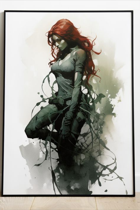 Poison Ivy Poster, Harley Quinn Art Illustrations, Ivy Poster, Poison Ivy Comic, Art Watercolor Painting, Wall Art Watercolor, Harley Quinn Art, Comics Art, Painting Digital