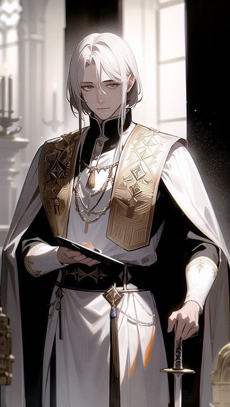 Priest Oc Male, Anime Priest, Fantasy Priest, Priest Character Design, Priest Oc, Priest Outfit, Evelynn League Of Legends, Anime Knight, The Sinner