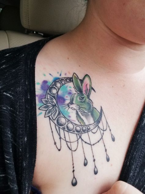 Moon Rabbit Tattoo, Rabbit Tattoo, Moon Rabbit, Crystal Tattoo, Jade Rabbit, Rabbit Tattoos, I Tattoo, Watercolor Tattoo, Beading