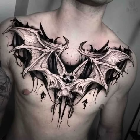 Chest Tattoo Bat, Momento Mori Tattoo, Ghost Face Tattoo, Bats Tattoo Design, Raccoon Tattoo, Vampire Tattoo, Throat Tattoo, Tattoo Concepts, Funky Tattoos