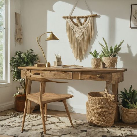 20 Stunning Boho Home Office Ideas That Will Boost Your Creativity » Comfy Ideas Boho Home Office Ideas, Small Open Concept, Boho Home Office, Boho Office, Office Nook, Industrial Desk, Home Office Ideas, Office Makeover, Bohemian Bedroom