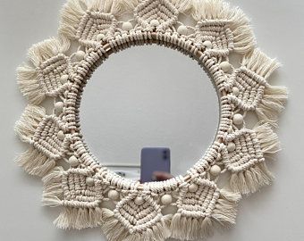 Mirror wall decor | Etsy Sea Shell Mirror, Feather Mirror, Boho Mirrors, Boho Mirror, Seashell Mirror, Macrame Mandala, Shell Mirror, Mandala Flower, Mirror Shop